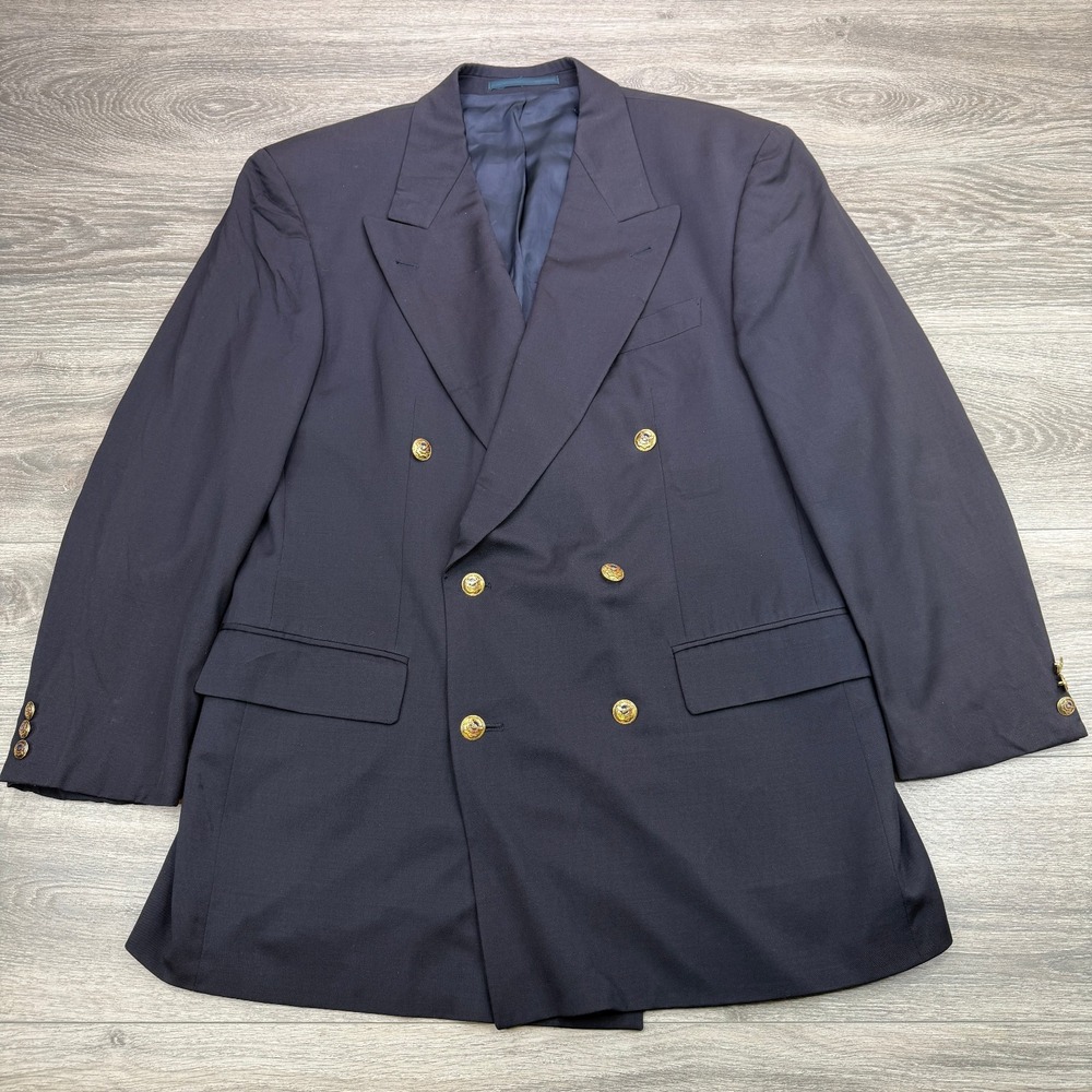 Hugo Boss Mens 42R Navy Double Breasted Blazer Canadian Air Force Gold Buttons *